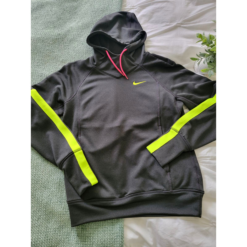Nike dri fit women's pullover black/grey hoodie green neon sz Small